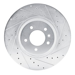 Land Rover Defender 110 Brake Rotor (1) - Front Right - R1 Concepts - Drilled & Slotted - Silver - `20-`25
